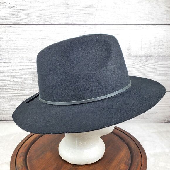 Brixton 100% Wool Black Fedora Hat Black Leather Band Size Medium 7 1/4 - Picture 4 of 7